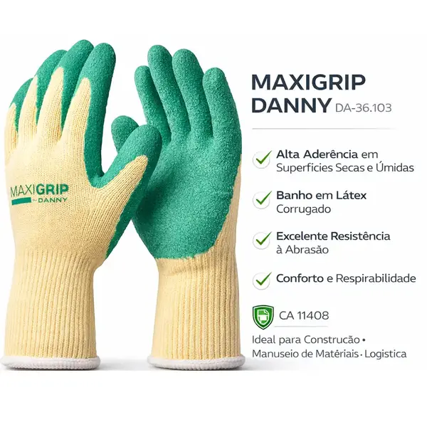 Luva Maxigrip Danny Látex Verde CA 11408 Alta Aderência