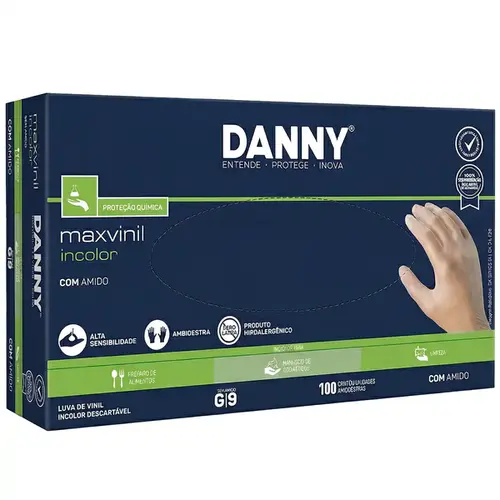 Luva de Vinil Danny  MaxiVinil DA-301CA Com Amido Transparente 100 Unidades  CA 21120