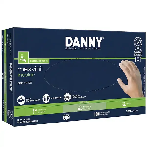 imagem do produto Luva de Vinil Danny  MaxiVinil DA-301CA Com Amido Transparente 100 Unidades  CA 21120