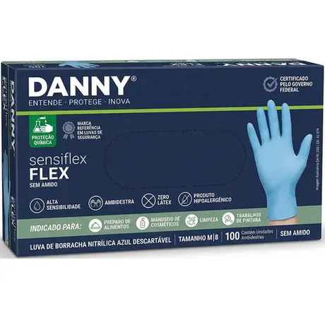 imagem do produto Luva Nitrílica Sensiflex Flex Danny CX/100 DA-90200-A CA 42979