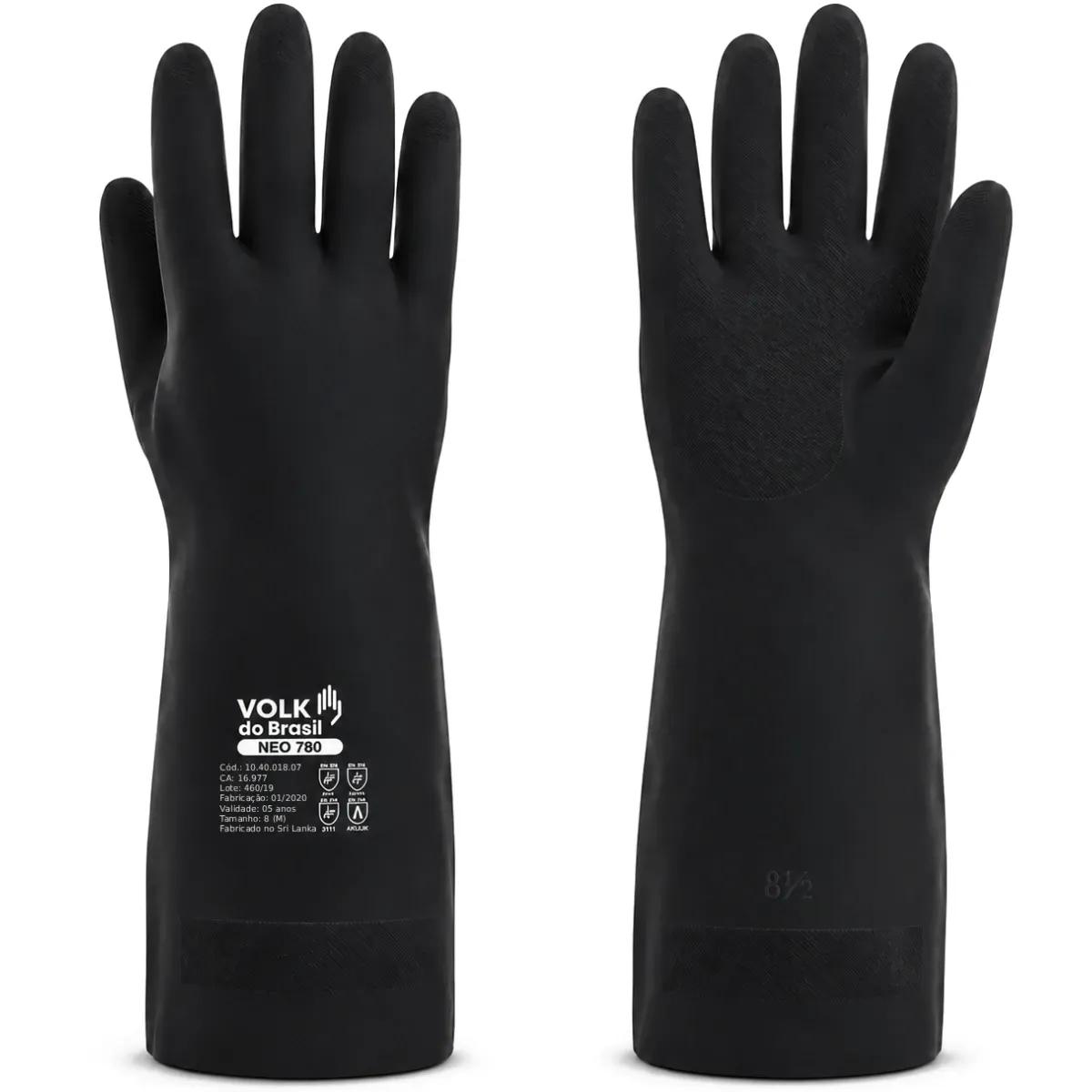 imagem do produto Luva Volk NEO 780 10.40.018.07 Neoprene Química Tipo A Nível Máximo, Biológica, Térmica e Impermeável Preta CA 16977