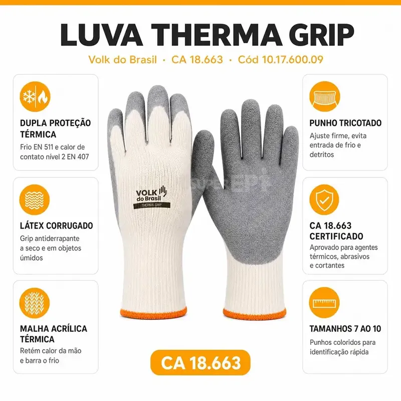 Luva Therma Grip Volk Ideal Para Câmara Fria CA 18663 | Super EPI