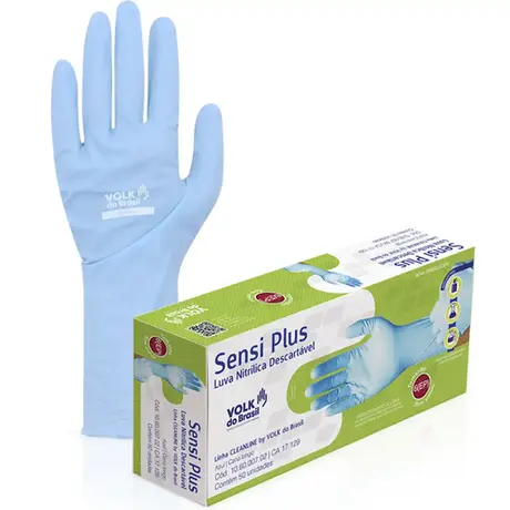 imagem do produto Luva Nitrílica Azul sem Talco Sensi Plus Volk Cano Longo Caixa 50 Unidades  CA 47448