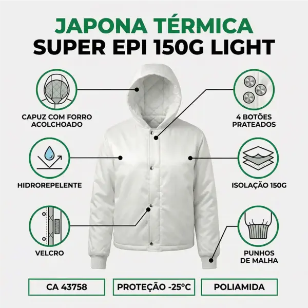 Japona Frigorífica Branca Impermeável -25º: Proteção Eficaz