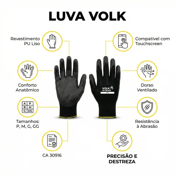 Luva Tátil Volk CA 30916 | Precisão e Durabilidade Premium