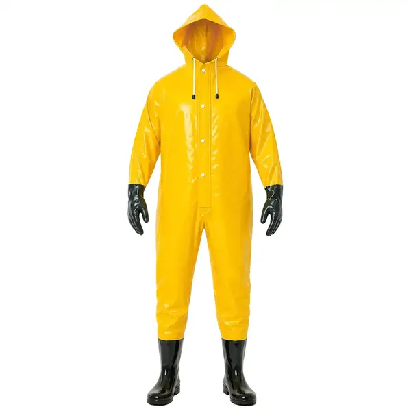 imagem do produto Macacão de Saneamento Brascamp 885-T Amarelo Trevira KP 500 com PVC Proteção Química Tipo 6 Luvas e Botas Acopladas Solda Eletrônica CA 28445