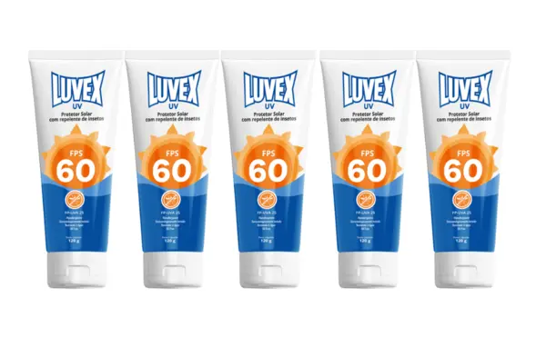 Protetor Solar Com Repelente Luvex FPS 60 Bisnaga 120gr Kit Com 5 Unidades
