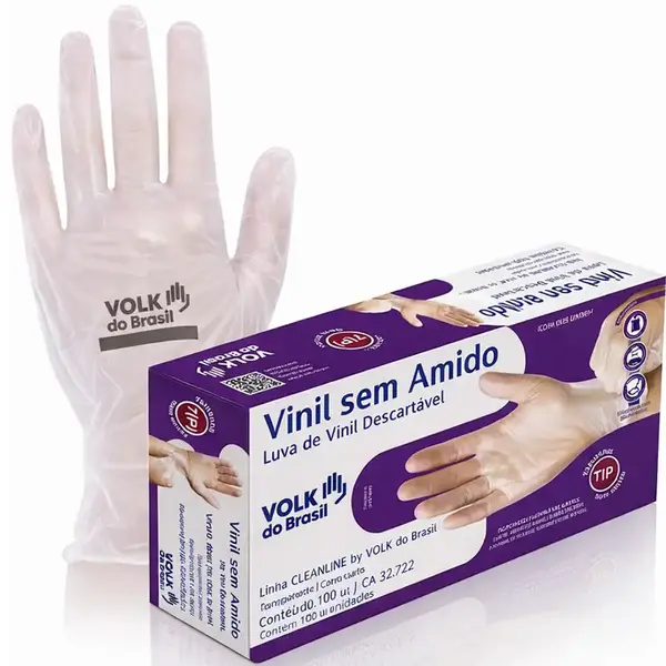 imagem do produto Luva de Vinil Sem Talco Volk 100 Unidades CA 20722 imagem do produto Luva de Vinil Sem Talco Volk 100 Unidades CA 20722