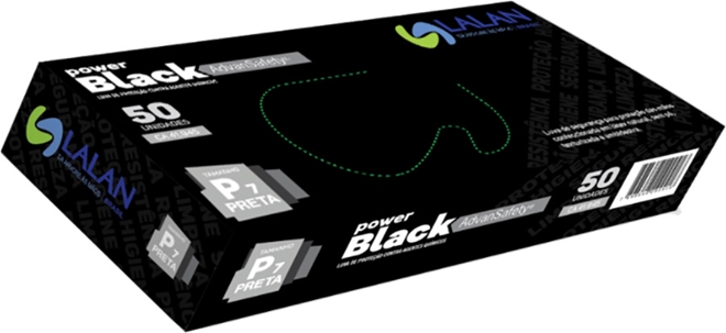 imagem do produto Luva Reutílizavel Em Látex Preta Sem Talco Ambidestra Caixa Com 50 Unidades Power Black Lalan CA 41945