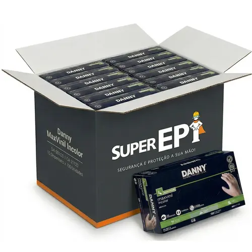 Luva de Vinil Com Amido Danny transparente - Caixa 10 Dispenser DA-301CA