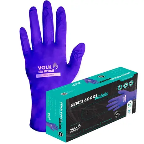 imagem do produto Luva Nitrílica Descartável Violeta Volk Sensi 60001 Caixa com 100 Unidades CA 51482 Modelo 10.60.001.24