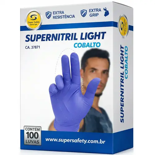 imagem do produto Luva Nitrílica Cobalto Descartável Super Safety Supernitril Light Sem Pó Caixa Com 100un CA 37871
