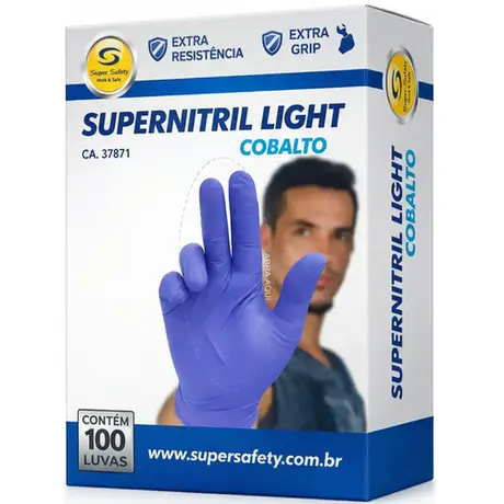 imagem do produto Luva Nitrílica Cobalto Descartável Super Safety Supernitril Light Sem Pó Caixa Com 100un CA 37871