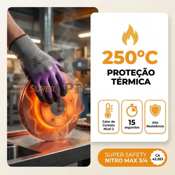 imagem do produto Luva de Segurança Super Safety Nitro Max com Banho Nitrílico 3/4 Para Risco Mecânico e Calor de Contato CA 42283