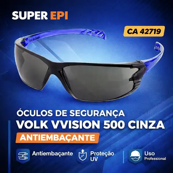 Óculos Vision500 Volk Cinza Antiembaçante Antirrisco CA42719