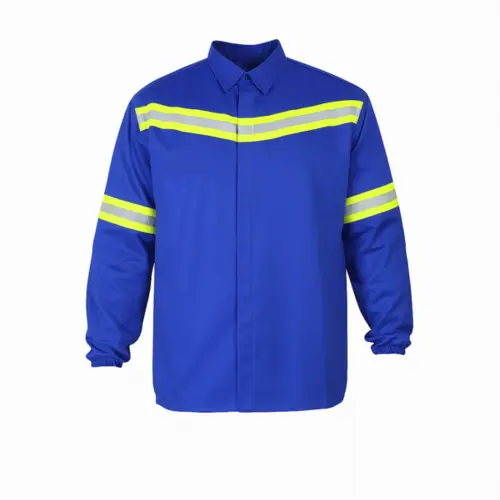 imagem do produto Camisa NR10 Azul Risco 2 ATPV 11 Guardian Fire Para Arco Elétrico Refletivo, Sem Bolso e Punho Com Elástico  CA 46298