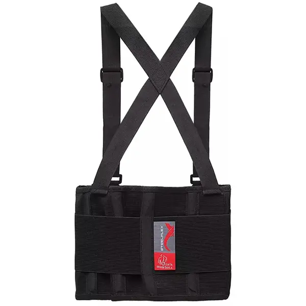 imagem do produto Cinta Ergonômica Ergon Lycra Steelflex Preta Com Suspensório Para Prevenção de Lesões na Coluna STF ERCE9011 imagem do produto Cinta Ergonômica Ergon Lycra Steelflex Preta Com Suspensório Para Prevenção de Lesões na Coluna STF ERCE9011