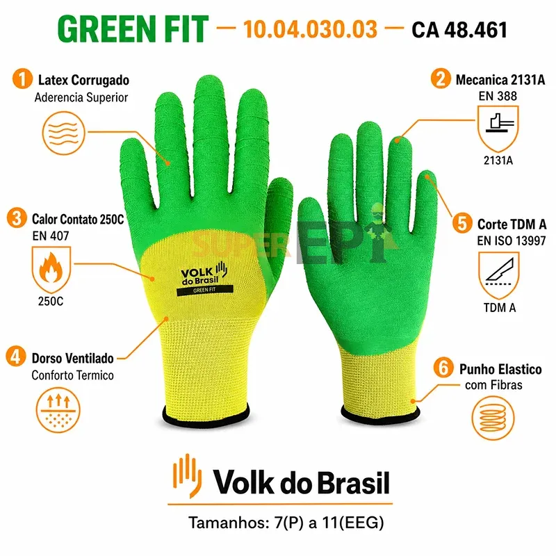 Luva de Segurança Green Fit Para Serviços Gerais CA 48461