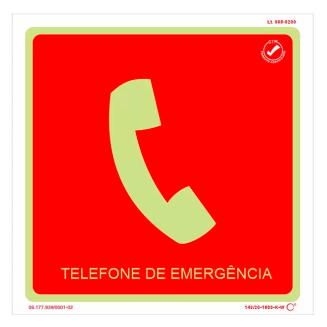 Placa Sinalização Telefone Emergência 20x20 CM ABNT 16820 E4