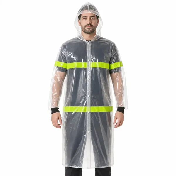 imagem do produto Capa de Chuva Brascamp PVC Laminado Incolor com Capuz Refletivo Verde Frente e Costas Impermeável CA 28450