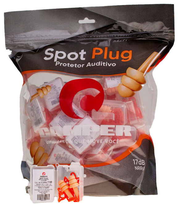 imagem do produto Protetor Auricular Camper Spot Plug Laranja Com Cordão Vermelho 17DB CA 49710 - Pacote 50 Unidades