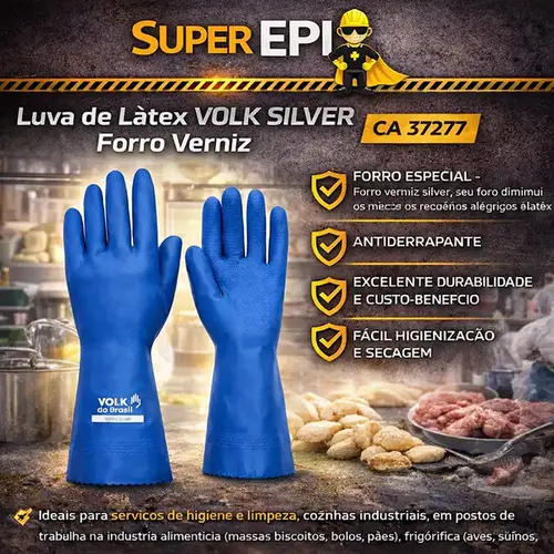 Luva de Látex Volk Verniz Silver Slim Azul Ca 37277