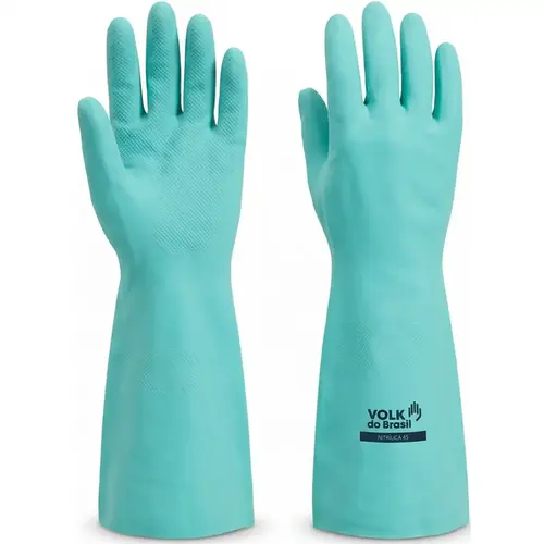 imagem do produto Luva Nitrílica Volk Punho Longo 45 Cm Verde Sem Forro Modelo 10.62.067.03 Maior Espessura Ca 44466