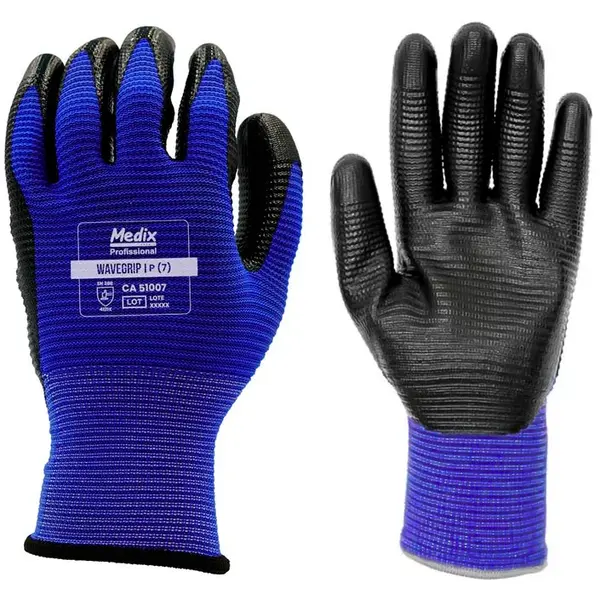 imagem do produto Luva Medix Wave Grip em Fibras Sintéticas e Palma Banhada Com Nitrilo CA 51007