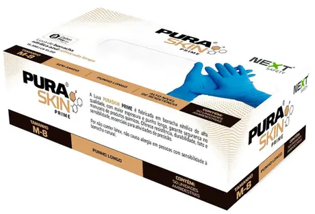 imagem do produto Luva Nitrílica Descartável Next Safety Puraskin Prime Azul Maior Espessura, Resistência e Punho Alongado 50 Unidades  CA 51312