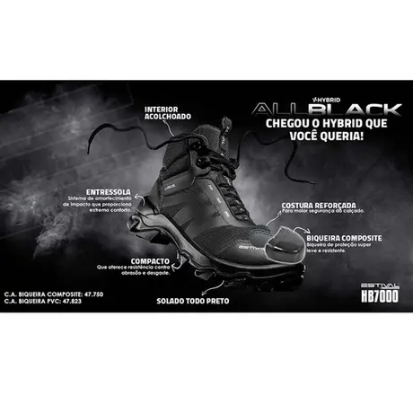 Bota Estival Future All Black Hybrid Bico Composite CA 47901