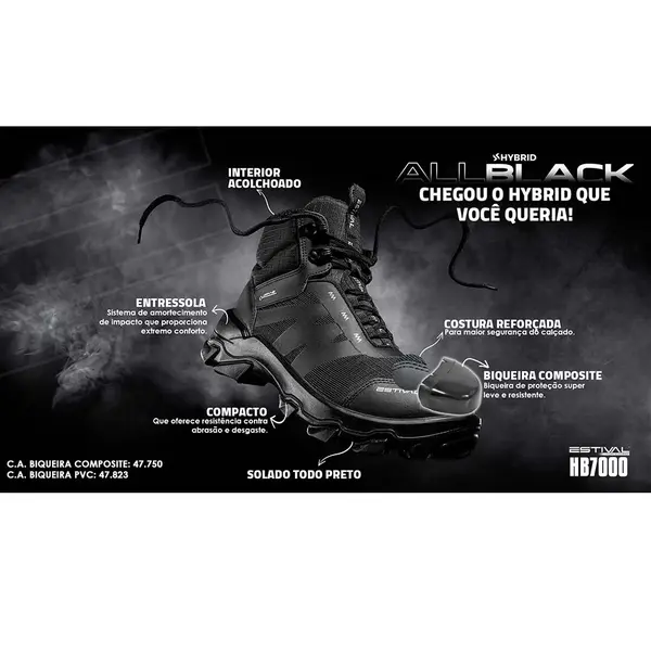 imagem do produto Bota de Segurança Estival Future All Black HB70003S1BK Linha Hybrid Com Bico Composite CA 47901