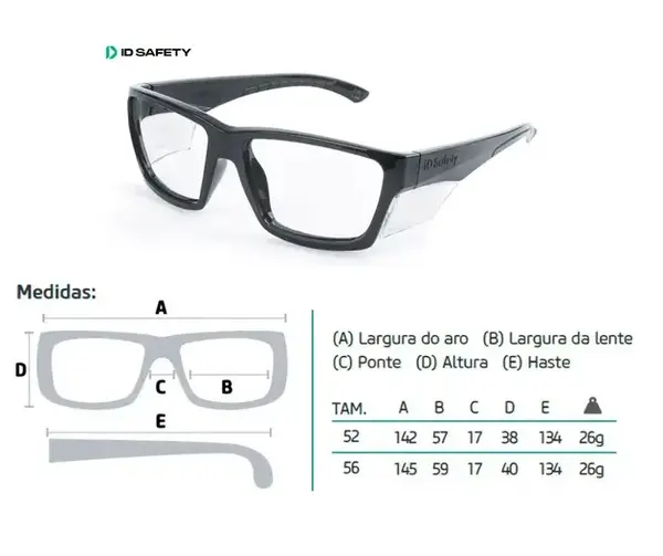 imagem do produto Óculos Segurança Grau ID Safety Modelo ID 103 Cristal Azul Tam 56 CA41615