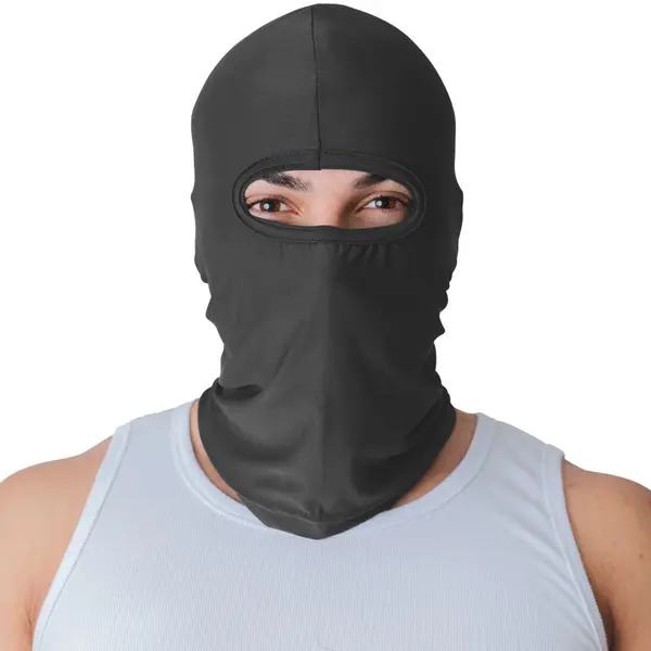 Capuz Balaclava Com Proteção UV 50+ EM Poliéster Preto Tecido leve e Respirável