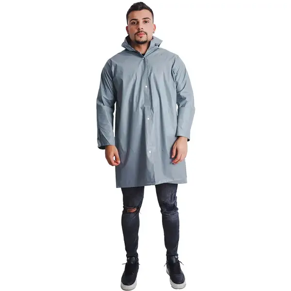 imagem do produto Capa de Chuva em Pvc Maicol Cor Cinza Com Capuz e Fechamento Com Botões Gramatura 0.30 CA 28191