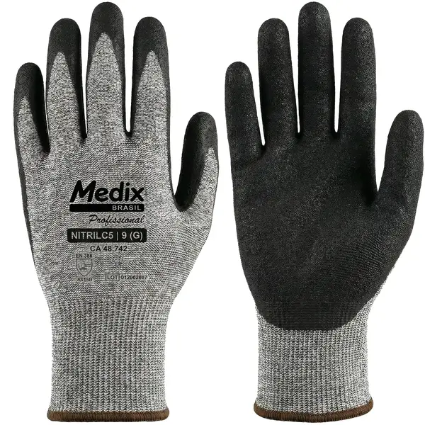 imagem do produto Luva de Proteção Ao Corte Medix NitrilC5 Teste Tdm Nível D Palma Banho Nitrílico CA 48742