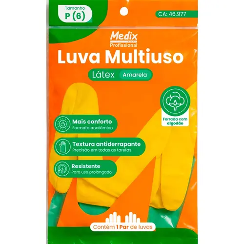 imagem do produto Luva Multiuso em Látex Amarela Medix Mb Life Para Limpeza de Uso Geral CA 46977