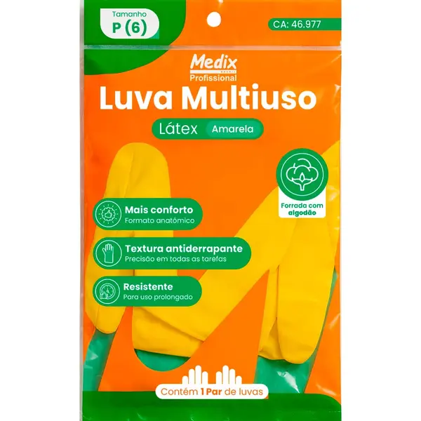 imagem do produto Luva Multiuso em Látex Amarela Medix Mb Life Para Limpeza de Uso Geral CA 46977