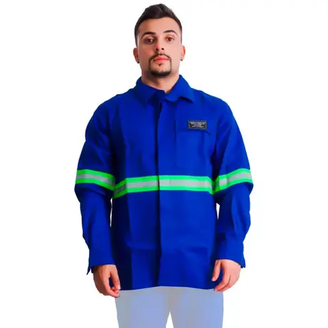 imagem do produto Camisa Eletricista  Nr10 Risco 2 Atpv: 10,0 Maicol  Azul Royal e Refletivo Verde Ca 44108