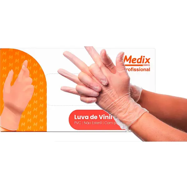 imagem do produto Luva de Vinil Com Pó Medix Uso Profissional Transparente Caixa com 100 Unidades CA 44525