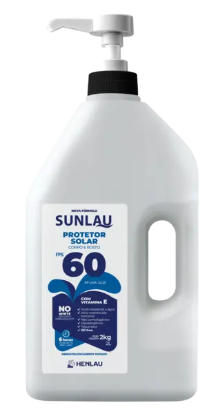 imagem do produto Protetor Solar Sunlau Marca Henlau Fator 60 Sem Repelente Frasco 2 kG/LT
