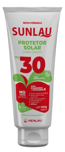 imagem do produto Protetor Solar Henlau Linha Sunlau Fator Fps 30 Uva e Uvb Com Repelente Icaridina Bisnaga 120 Gramas