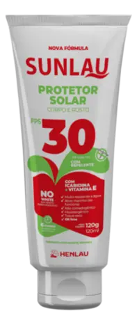 imagem do produto Protetor Solar Henlau Linha Sunlau Fator Fps 30 Uva e Uvb Com Repelente Icaridina Bisnaga 120 Gramas