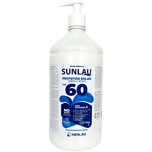 imagem do produto Protetor Solar Sunlau Marca Henlau Fator 60 Sem Repelente Frasco 1 kG/LT