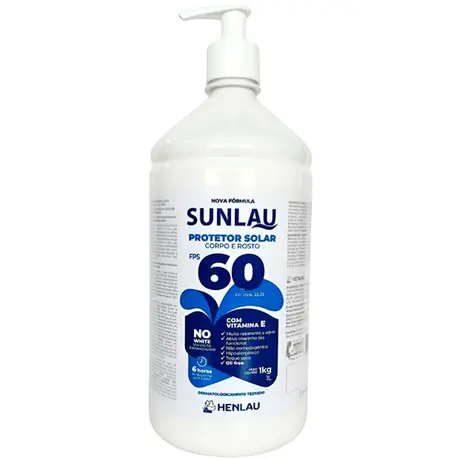 imagem do produto Protetor Solar Sunlau Marca Henlau Fator 60 Sem Repelente Frasco 1 kG/LT