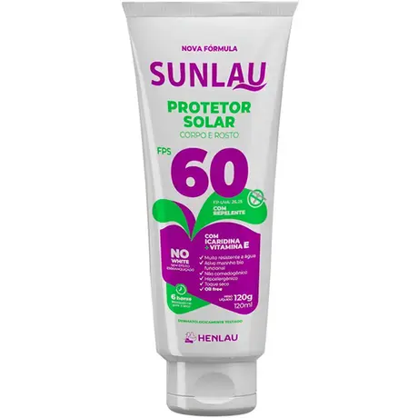 imagem do produto Protetor Solar Sunlau Marca Henlau Fator 60 Com Repelente Icaridina Bisnaga 120 Gramas