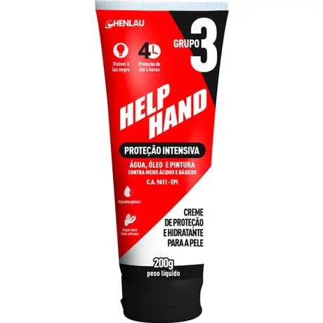 imagem do produto Creme de Proteção Para Mãos Grupo 3 Help Hand Extreme Marca Henlau Bisnaga de 200 ml CA 9611