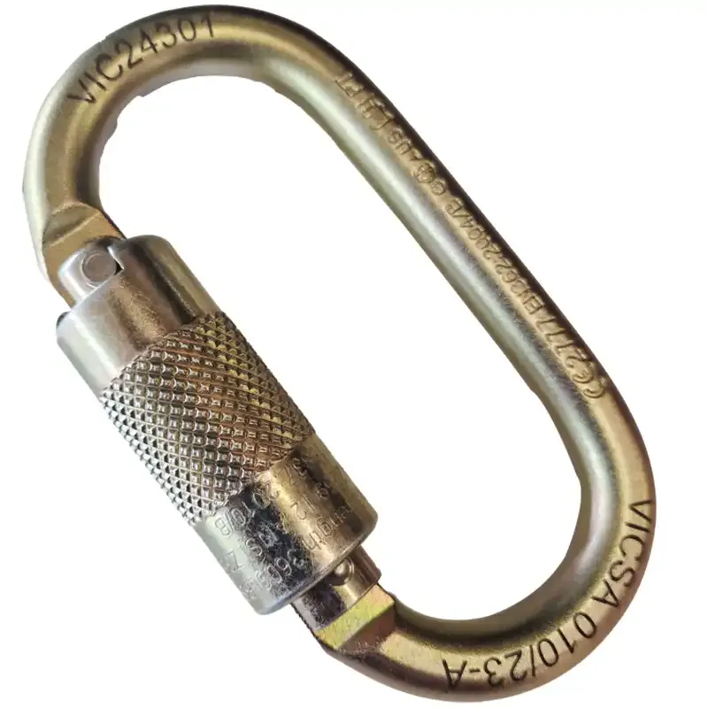imagem do produto Mosquetão de Segurança Oval Aço Forjado Vicsa VIC 24.301 Trava Dupla Automática 23 kN - Trabalho em Altura NR35