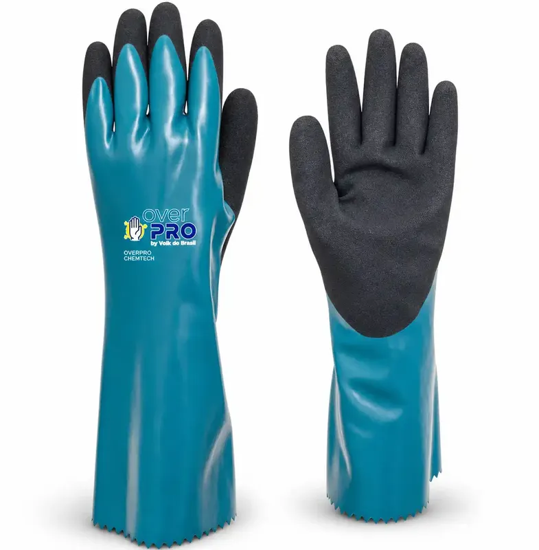 imagem do produto Luva Overpro Chemtech Volk do Brasil Proteção Química Mecânica Térmica Borracha Nitrílica Antiderrapante CA 47.809 EN 388 EN 407 ISO 374-1 Tipo A Cód 10.66.472.43