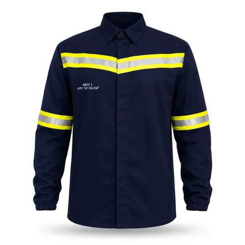 imagem do produto Camisa Antichama Guardian Arco Fire WE Risco 2 Azul Marinho ATPV 11 cal/cm² Refletiva Punho Elástico