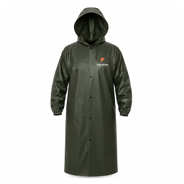 imagem do produto Capa de Chuva PVC Pioneira Verde Militar Refletiva Com Botão E Capuz